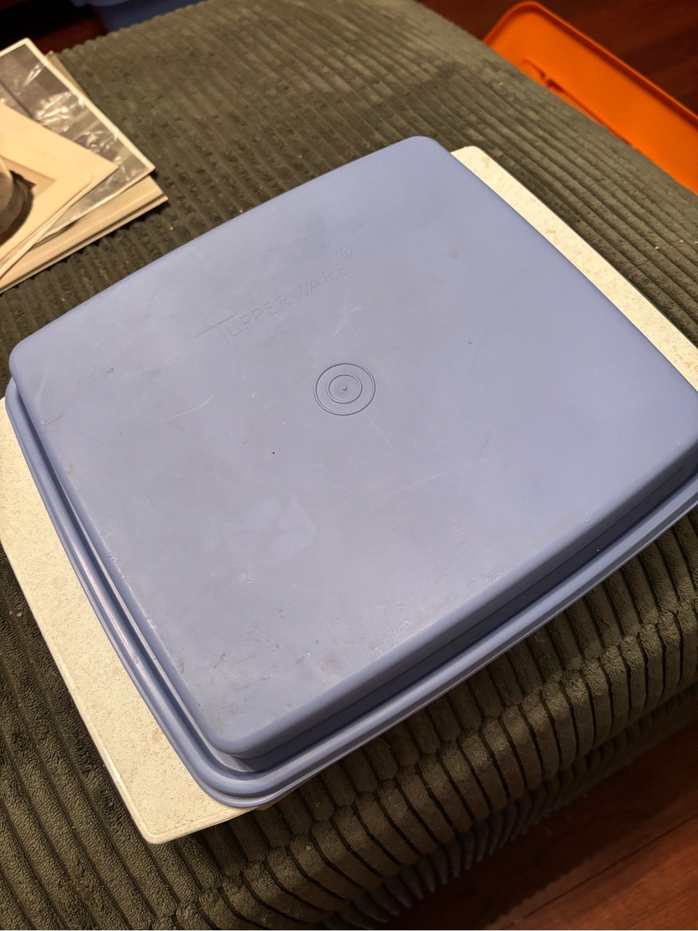 Vintage Tupperware Blue and Grey deviled egg carrier with removable trays